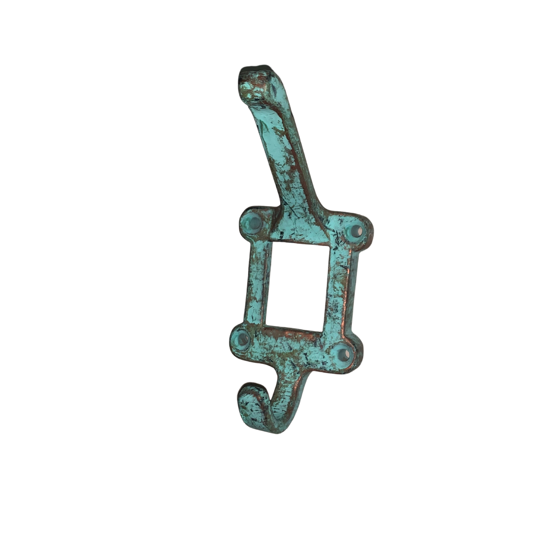 Antique Blue Patina Label Frame Wall Hooks